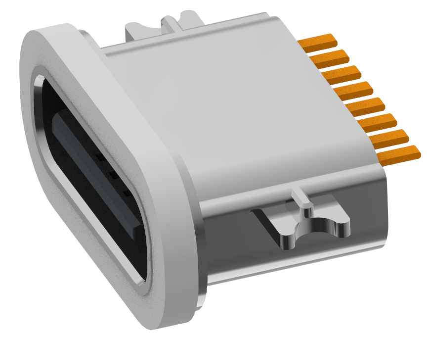 XB-TYPE C 8P-6-XX 防水TYPE C 8P 沉板0.8防水母座L=6.7mm(带钢片)(锌合金外壳)